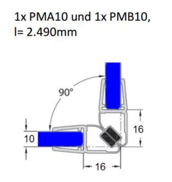 magnetduschdichtung 45 ° für 10-12mm Duschtür